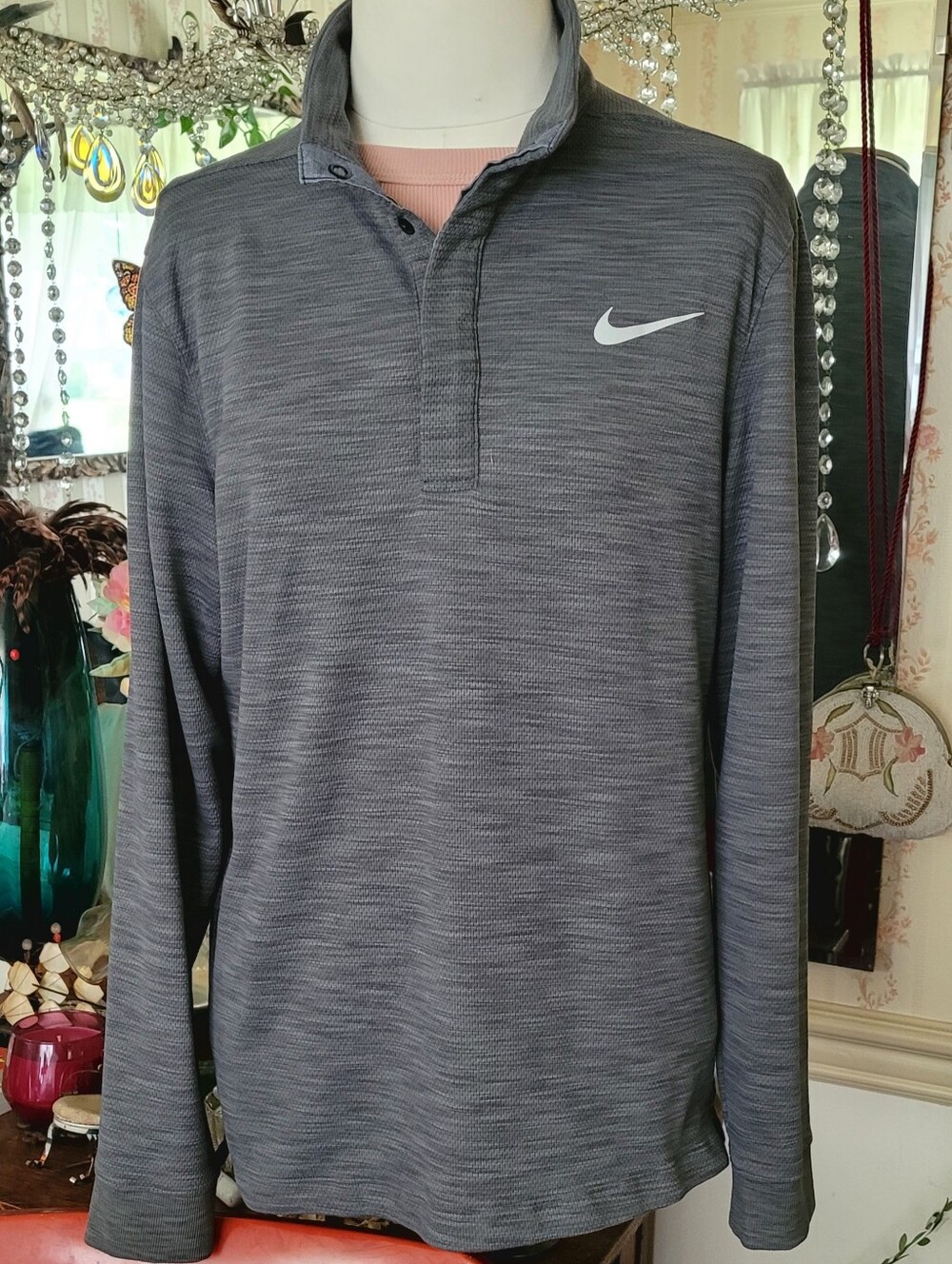 Nike Men’s Long-Sleeve Polo - Heather Gray Small